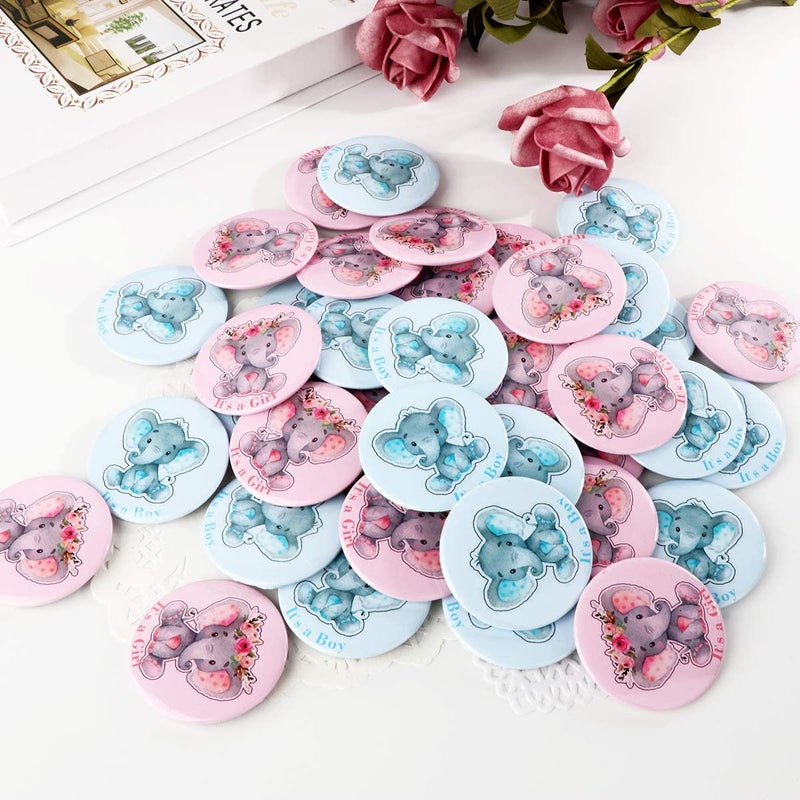 iMagitek 40 Pcs Elephant Gender Reveal Button Pins Blue Elephant Team Boy Pink Elephant Team Girl Button Pins for Baby Shower Party Favors Gender Reveal Party Game Supplies - Image 5